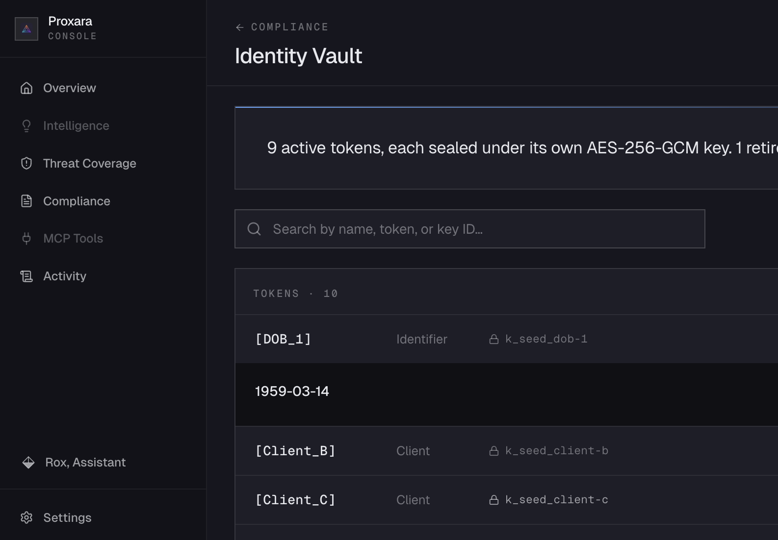 Identity vault — one value, one token, across every surface